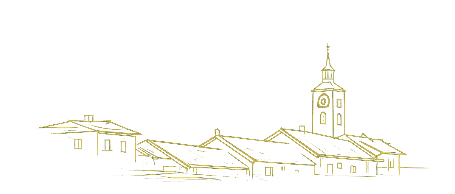 Tegning av Røros regionen med røros kirken og bygninger